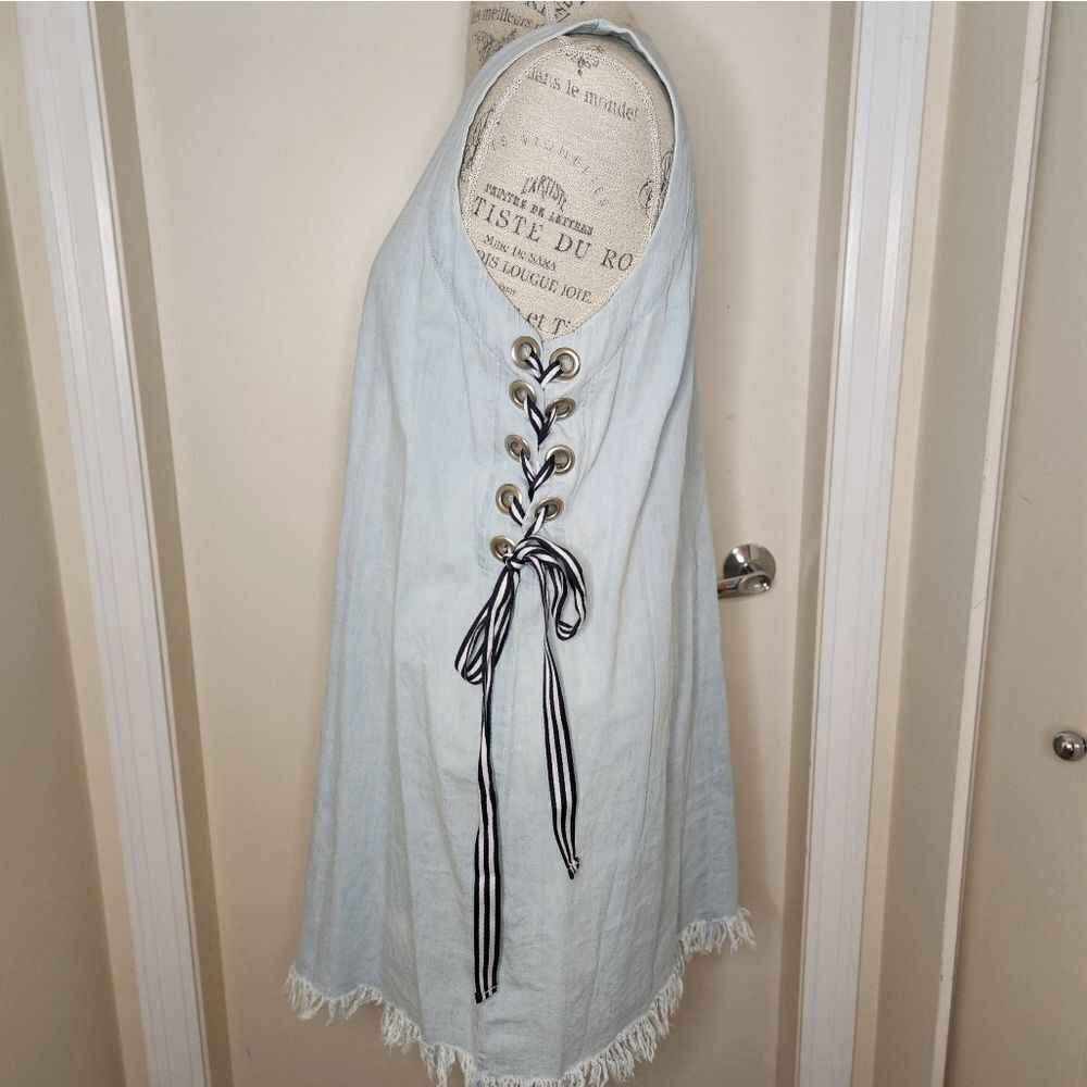 Ribbon Corseted Denim Mini Dress